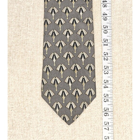 VTG Zylos George Machado Art Deco Mens Gold & Black Neck Tie 100% Silk 57x3.75 - Picture 5 of 6